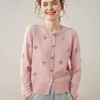 25 Nuevos Cardigan de Cachemir Bordado Diamante Cuello Redondo Chaqueta Suéter para Mujer Tejido de Punto Copo de Nieve Diamante Tachonado Cardigan Pequeño Fragante