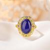 Yilu Silver S925 Sterling Silver Banhado a Ouro Lapis Lazuli Cor Zircônio Oco Ruyi Egg Face Ring Retro National Style Elegant Ring