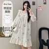 Pijama de algodão nuvem para mulheres, estilo verão com bojo, camisola fofa de renda com desenho animado de manga comprida, roupa de casa fina que pode ser usada fora