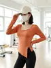 Camiseta de Manga Larga para Mujer en Otoño e Invierno, Corte Ajustado, Cuello Redondo Bajo, Estilo Chica Sexy y Atrevida, Top Irregular, Capa Base Elegante y a la Moda