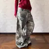 Jeans de Mezclilla Camuflaje con Bordado de Letras Estilo Retro Americano Transfronterizos para Hombre, Diseño de Marca de Moda, Pantalones Versátiles de Pierna Ancha de Peso Pesado