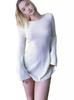 Otoño 2026 Europeo y Americano Amazon Vestido de Punto Sexy Ajustado de Color Sólido con Mangas Largas Acampanadas y Espalda Descubierta en Forma de U para Mujer