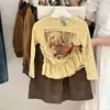 Conjunto de Dos Piezas para Niña con Estampado de Conejo de Dibujos Animados, Primavera y Otoño, Top con Volantes de Manga Larga y Pantalones de Pierna Ancha, Dulce y Lindo, Moderno