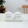 Suministros de Cocina para el Hogar Cerámica Condimentero Tarro para Chile Encaje Dorado Pintado Juego de Botellas para Condimentos Sal Azúcar Aceite Vinagre Juego Completo