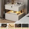 Mesita de noche flotante en estilo minimalista italiano con iluminación integrada, mueble de almacenamiento de madera maciza de alta gama de lujo ligero para dormitorio del hogar