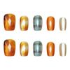 10 Piezas de Uñas de Manicura Hechas a Mano Codificadas, Parches para Uñas de Cuadros Ámbar, Uñas Portátiles de Cielo Estrellado Más Vendidas de Xiaohongshu