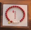 Pulsera Natural de Cinabrio para Mujer, Pulsera del Año Zodiacal con Perlas Regalo, Amuleto de Buena Suerte, Venta al por Mayor, Transmisión en Vivo, Artículos Culturales