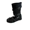 Botas de Verão Vazadas Pretas para Mulheres, Sola Grossa, Tiras Cruzadas, Destacáveis, Uso Dupla Face, Rebites Retrô, Laço, Botas de Cano Curto Estilo Ballet