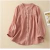 Camisa de Algodão com Manga Três Quartos para Mulheres, Versátil de Verão, Caimento Solto, Afinando, Casual, Leve, Proteção Solar, Blusa Top da Moda