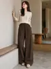 Pantalones de pierna ancha de mezcla de seda y lana para otoño e invierno, de cintura alta, engrosados, de corte holgado, adelgazantes, con una bonita caída, adecuados para hacer deporte y uso casual
