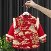 Traje Impermeable y Resistente a Manchas de Año Nuevo para Niños, Ropa de Abrigo Estilo Chino para Bebés, Ropa Protectora con Babero Reversible para Otoño e Invierno