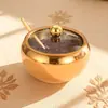 Taza de Azúcar Grande de Acero Inoxidable con Forma de Cuenco, Frasco de Condimentos de Acero Inoxidable con Forma de Tambor, Tapa de Vidrio, Caja de Condimentos Visible con Cuchara Pequeña