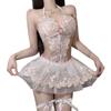 Lencería Sexy Blanca Pura Encaje Princesa Tutú Falda Pura Deseo Bordado Malla Espalda Descubierta Linda Chica Mono