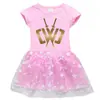 Nuevo Vestido de Niña Transfronterizo 2023 Algodón Estampado 3D Dibujos Animados Estrella Luna Malla Manga Corta Vestido de Princesa