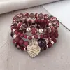 Itens Mais Vendidos Transfronteiriços: Pulseira com Pingente de Coração em Liga de Metal Estilo Boho, Pulseira Elástica de Contas Multicamadas