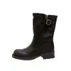 Directamente de fábrica, botines redondos con hebilla vintage para mujer, versátiles botas estilo británico Martin, botas de montar a media pantorrilla