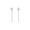 Pendientes de Hilo de Plata Pura S999 con Estrella y Luna para Mujer, Estilo de Lujo Ligero, Pendientes de Borla, Simples y Modernos, Adelgazan el Rostro, Pendientes de Estrella de Nicho