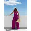 2025 Nuevo Mono de Verano de Color Puro sin Mangas Hombros Descubiertos Sexy con Cuello Halter Cintura para Mujer en Aliexpress