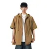 Mt-2524 Camisa con Capucha y Cremallera de Manga Corta de Moda para Pareja Chaqueta Casual con Protección Solar