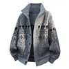 Moda Otoño/Invierno 2025 Nuevo Suéter Cardigan de Navidad con Solapas para Hombre Tejido Holgado Chaqueta Abrigo Argyle Talla Grande