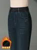 1000 Jeans de Invierno Plus Terciopelo para Madres de Mediana Edad y Mayores, Pantalones Largos Rectos Elásticos para Mujer, Talla Grande, Ropa Elástica para Mujer