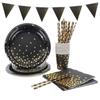 Amazon Cross Border Bronceado Lunares Negro Plato Desechable Vaso Servilleta de Papel Set Suministros para Fiesta de Cumpleaños