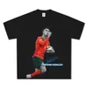 Transfronterizo Europeo y Americano Retro CR7 Gesto de Mano Icónico Impresión Directa Digital Oversize Cuello Pequeño Versátil Manga Corta