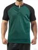 Camisa Polo Esportiva Casual Masculina para Primavera e Verão, Absorvente de Umidade, Caimento Solto, Camisa Henry de Manga Curta em Blocos de Cor, Roupas Masculinas Estilo Férias