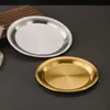 Bandeja de Prato Redondo com Borda Larga de Aço Inoxidável Coreano Prato para Bolo Ocidental Prato de Jantar Prato de Osso Prato Rasos Louça Dourada Prato para Churrasco