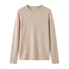 Camada base de malha de lã com gola redonda feminina, simples, de manga longa, elegante, casual, versátil, novo estilo outono/inverno, top pulôver de caimento solto