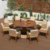 Mesas e Cadeiras de Teca para Exterior, Vila com Pátio, Mesa Longa de Madeira Maciça, Terraço de Jardim à Prova d'Água, Conjunto de Móveis de Madeira Maciça e Rattan