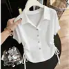 2026 Verano Nuevo Camisa de Manga Corta con Botones y Cordón en Solapa para Mujer, Rejuvenecedora, Versátil, Casual, Adelgazante, de Temperamento, Top de Moda
