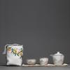 Taza Expreso Ru kiln Blanco Luna Caqui juego de té de una tetera dos tazas traje bolsa de tela portátil viaje juego de té kung fu