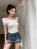 Chicas Calientes Sexy de Un Hombro Cuello Ajustado Ajustado Camiseta de Manga Corta Diseño de Verano Moda Versátil Chic Ins Top