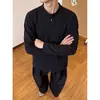 Otoño 2026 Nuevo Hombre Algodón de Alta Calidad 270g Patchwork Americano Cuello Henley Talla Grande Manga Larga Camiseta Superior