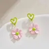 Nuevos Pendientes de Flor Dulces y Lindos para Primavera y Verano con Diseño Único, Pendientes Colgantes de Flor Rosa en Forma de Corazón para Mujeres de Nicho
