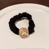 Anel para Cabelo Preto Elegante Retrô com Strass Intestino Grande Cabelo Novo Elegante Simples Versátil Bola de Carne Corda de Cabelo Celebridade da Internet Corda Quente para Cabelo