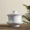 Gaiwan Sancai de 4.2 pulgadas Suministros de Oficina para Negocios Regalo Inmobiliario Diseño y Procesamiento Logo Tazón para Preparar Té Porcelana Blanca