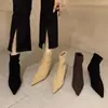 Elegantes Botas Elásticas de Punta Fina y Tacón Delgado para Mujer, Tendencia Otoño 2026 Gamuza Retro para el Trabajo Botines Delgado de Tacón Medio