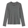 Primavera y Otoño Nuevo Producto Delgado Lana Tencel Suave Ceroso Cuello Redondo Camiseta Base Ajustada Manga Larga Camiseta Top de Mujer