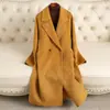 Elegante diseño morado, abrigo largo de lana de doble cara con detalles de cinturón, largo hasta la rodilla para mujer, nuevo abrigo de lana de corte holgado para otoño e invierno