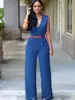 Roupas Sexy Femininas Estilo Europeu e Americano com Bolsos, Calça Wide Leg de Cintura Alta com Decote V da Amazon, Macacão Irregular com Cinto
