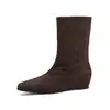 Wei Wei Girl 018-1 Estilo Simple Botines Negros de Tacón Oculto para Mujer Versátiles Elásticos Adelgazantes Punta Cuadrada Botines de Media Caña