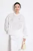 Camisa Branca Ruffled de Renda Patchwork com Gola Alta Estilo Francês Qualidade Nanyou 2026 Top Solto Bordado Vazado Elegante