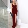 Verão Transfronteiriço Novo Vestido Europeu e Americano Feminino de Cintura Alta Sexy Moda Vestido de Alça Paetê Fenda
