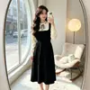 Vestido de punto estilo Hepburn para mujer, nuevo modelo de otoño, vestido negro pequeño para cuerpo tipo pera, disimula el abdomen y tiene un efecto adelgazante
