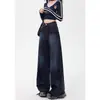 Calças Jeans Largas de Cintura Alta Azuis Retrô Populares e Macias para Mulheres, Estilo High Street Americano Outono/Inverno Calças Retas de Comprimento Total