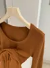 KEKEZOON Estilo Coreano de Principios de Invierno Simple Versátil Elástico Adelgazante Esponjoso Forrado Camiseta de Manga Larga con Cuello en U 9331