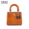 Transfronterizo Nuevo Modelo Piel de Hueso de Cocodrilo Mediana Bolso Lady Diana Piel Genuina Moderno Versátil Bolso de Mano para Mujer Bolso de Hombro Venta al por Mayor de Fábrica