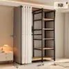 Guarda-roupa aberto com estrutura metálica, armário de armazenamento para quarto, uso doméstico, fácil de montar, adequado para apartamentos de aluguel